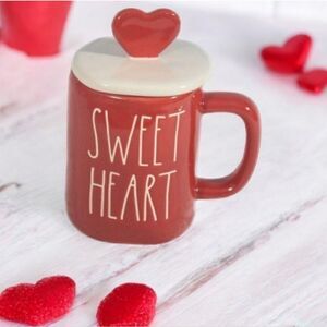 Rae Dunn Sweet Heart Mug with Heart Lid Topper Red White Valentine